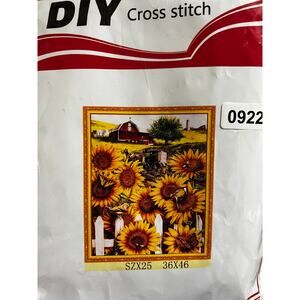 NWP DIY Counted Cross-Stitch Red Barn and Sunflower Kit SZX25 Size is 36x46